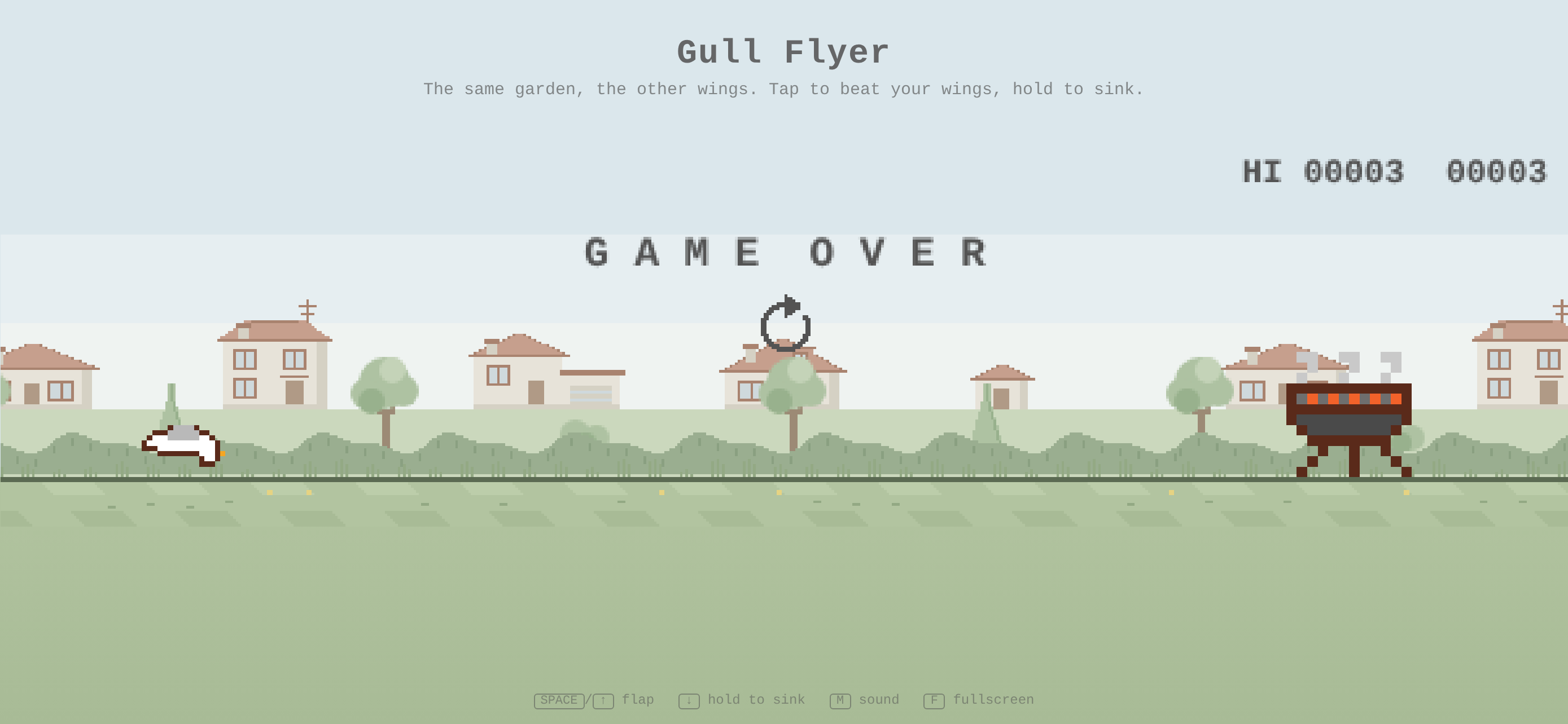 Gull Flyer game-over screen