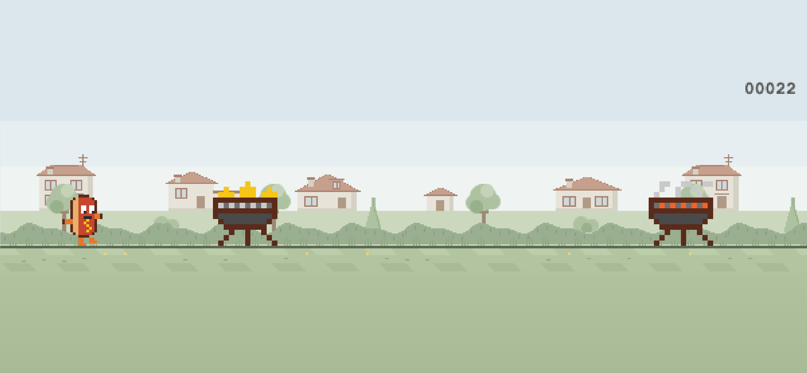 Hotdog Runner facing flaming and smoking kettle grills in a suburban garden